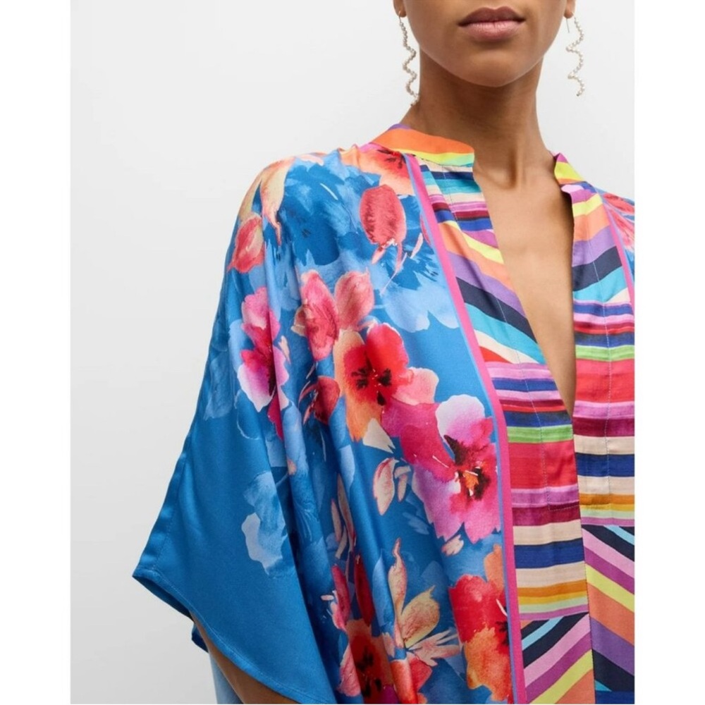 NWT Johnny Was Summer Days Maxi Kaftan Small/ Medium Floral Maxi Silk Boho - Picture 3 of 10